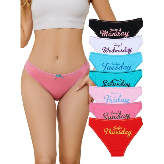 Wausea Bikini Underwear for Women Days of the Week Panties 7-Pack(Small,Cool Color)