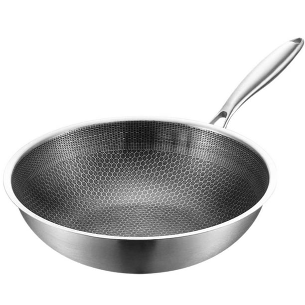 BRIGHTFUFU Sartén de grano de panal Wok de acero inoxidable, utensilios de cocina con mango, sartén tradicional