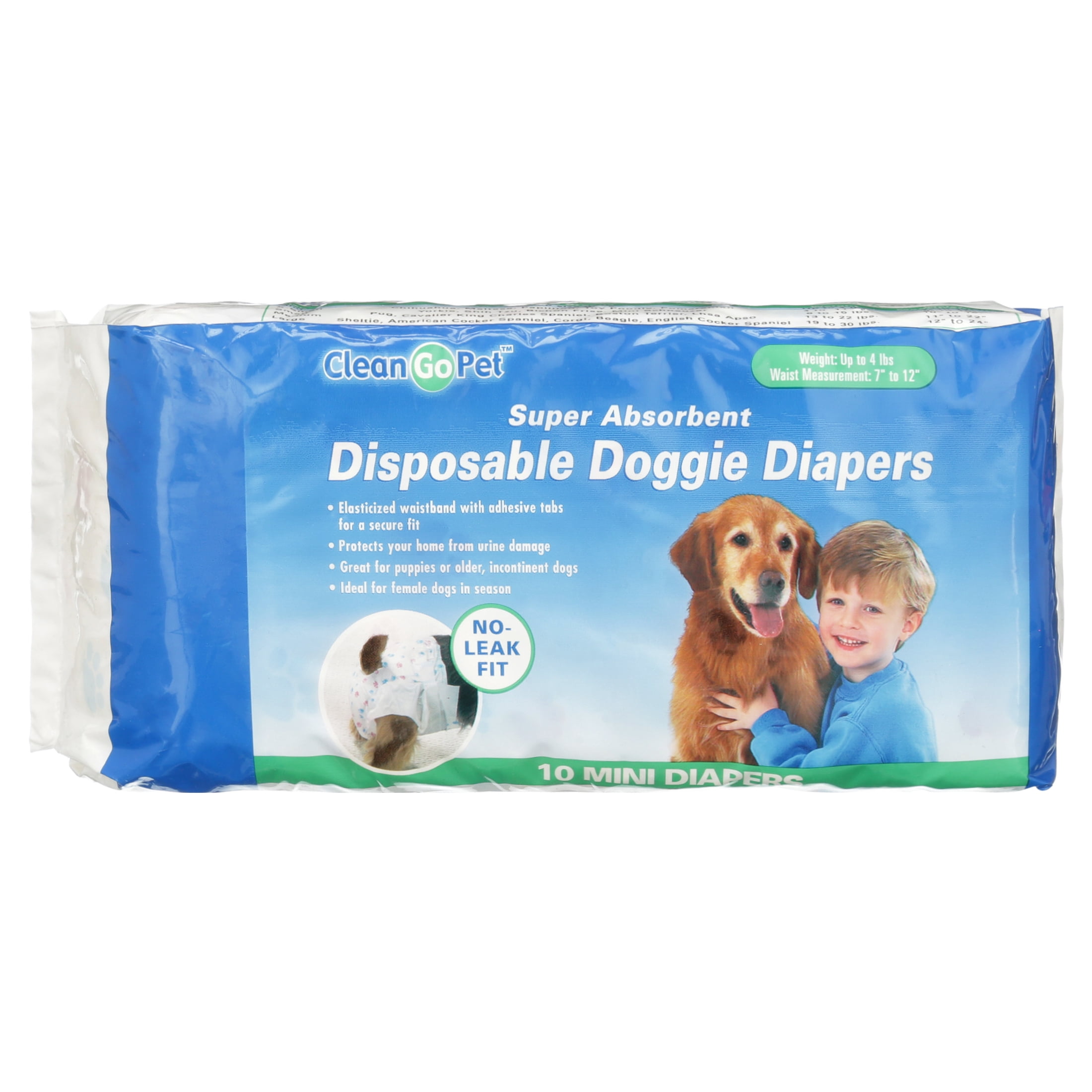 Clean Go Pet Disposable Leakproof Dog Diapers, Mini