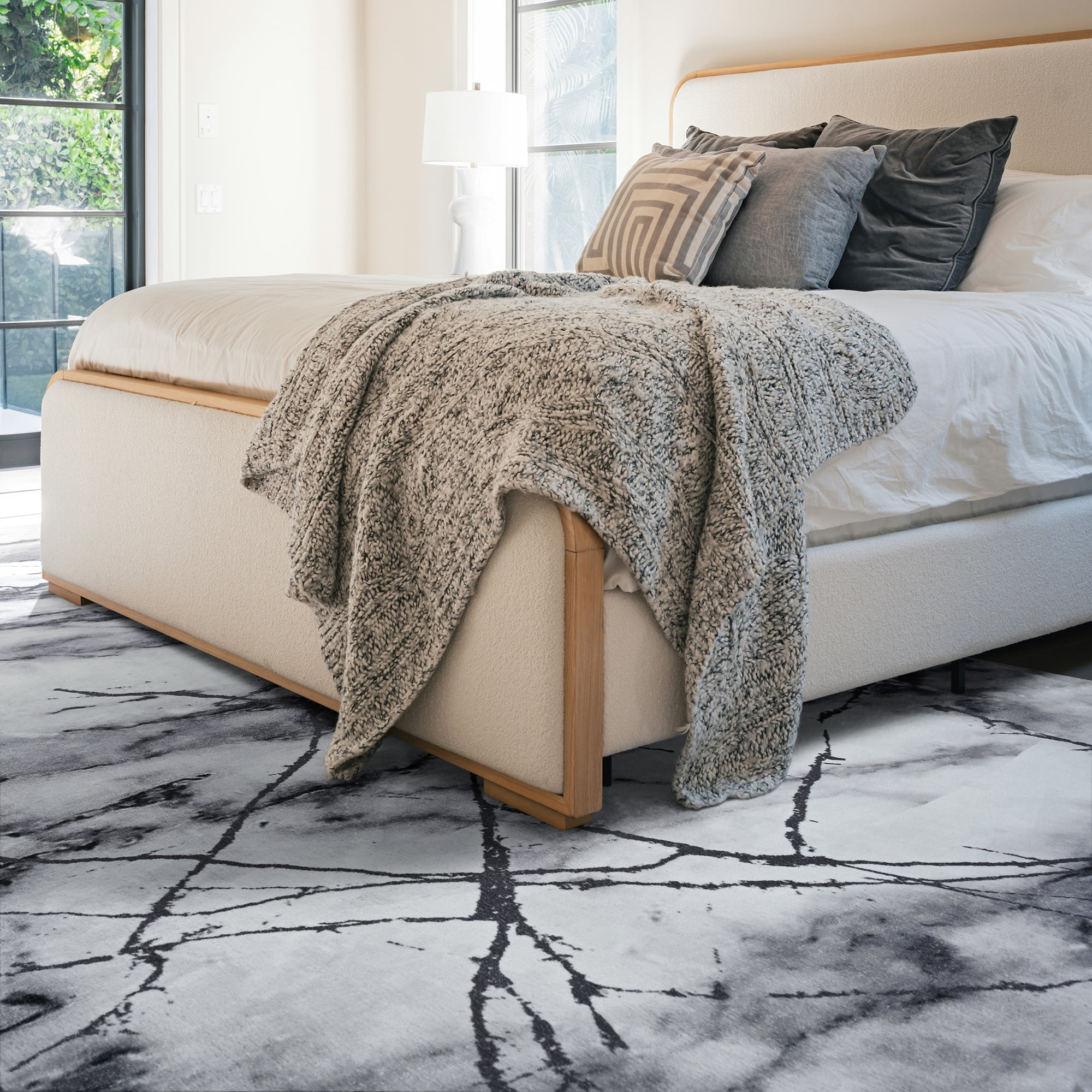 Cydiria Modern Abstract Marble Faux Wool Area Rug, 9' x 12', Gray