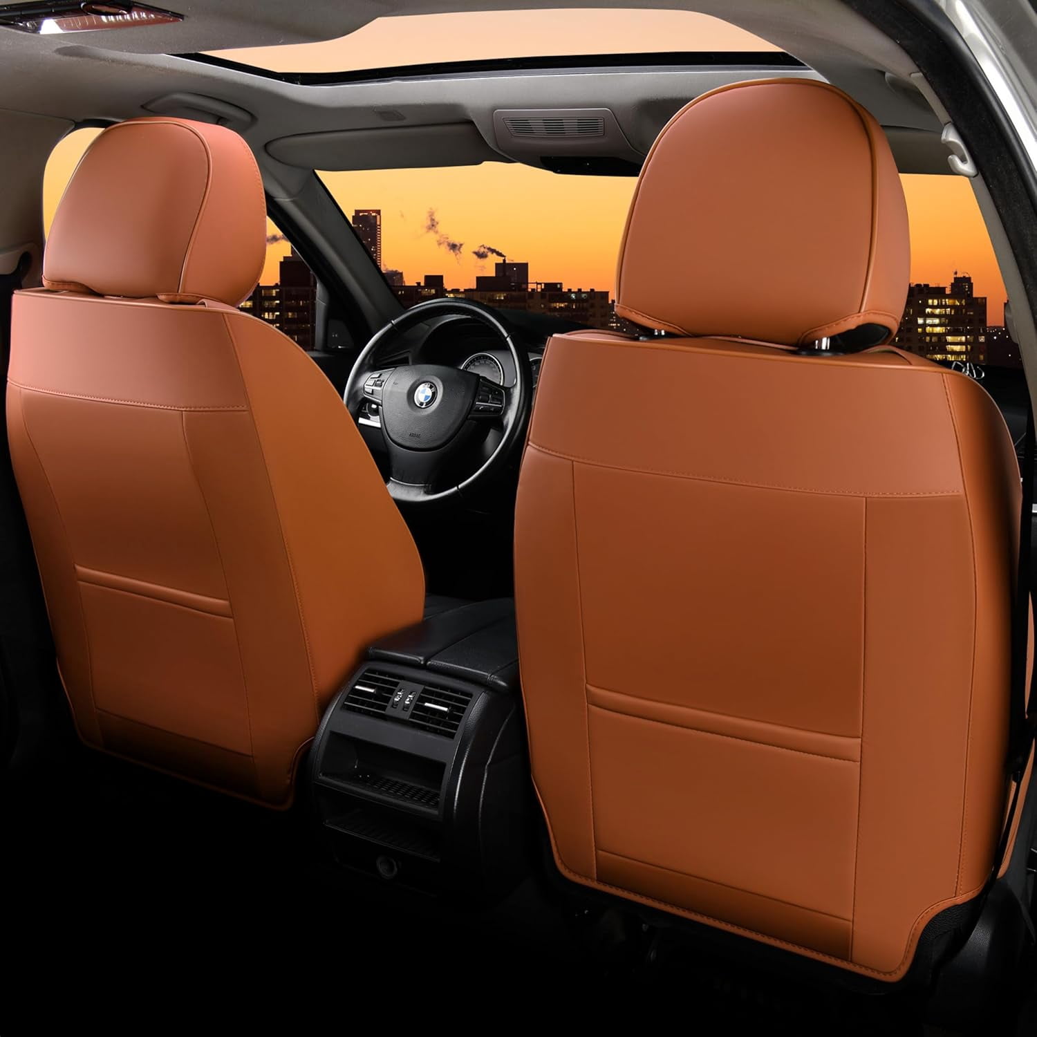 FLORICH Car Seat Covers Front Pair, Luxury Design Seat Protectors, Universal Auto Interior Accessories Fit for Most Cars, Black & Brown