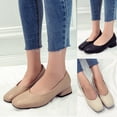 thumbnail image 3 of huanledash Women Vintage Faux Leather Slip-on Low Block Heel Pumps Closed Toe Loafers Shoes, 3 of 8
