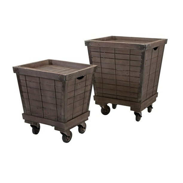 Set of 2 Chocolate Brown Decorative Wood Rolling Cart Tray ...