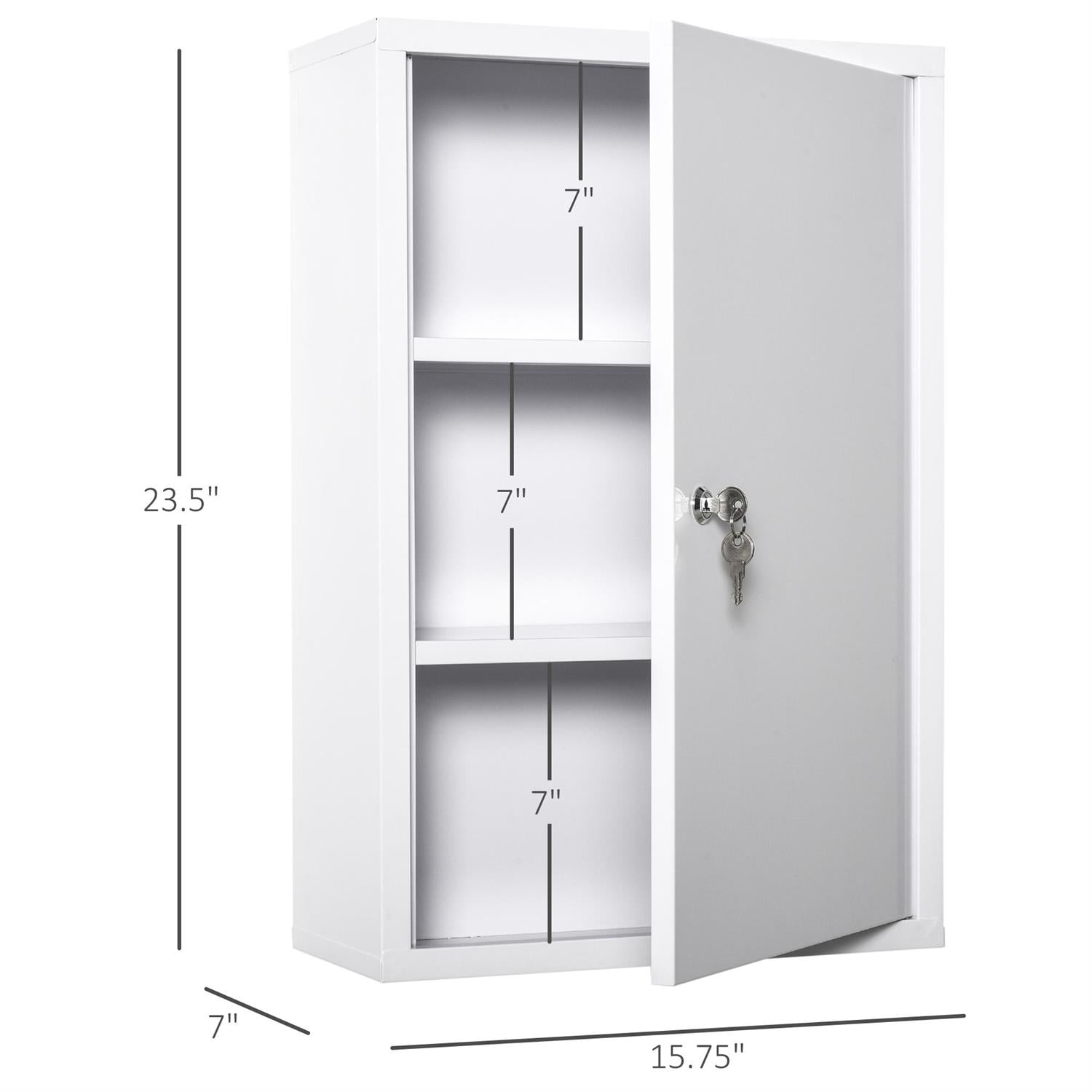 Demi Bonn 23" Steel Wall Mount Medicine Cabinet Triple Tier Emergency Box Lockable with Keys for Bathroom Kitchen, White