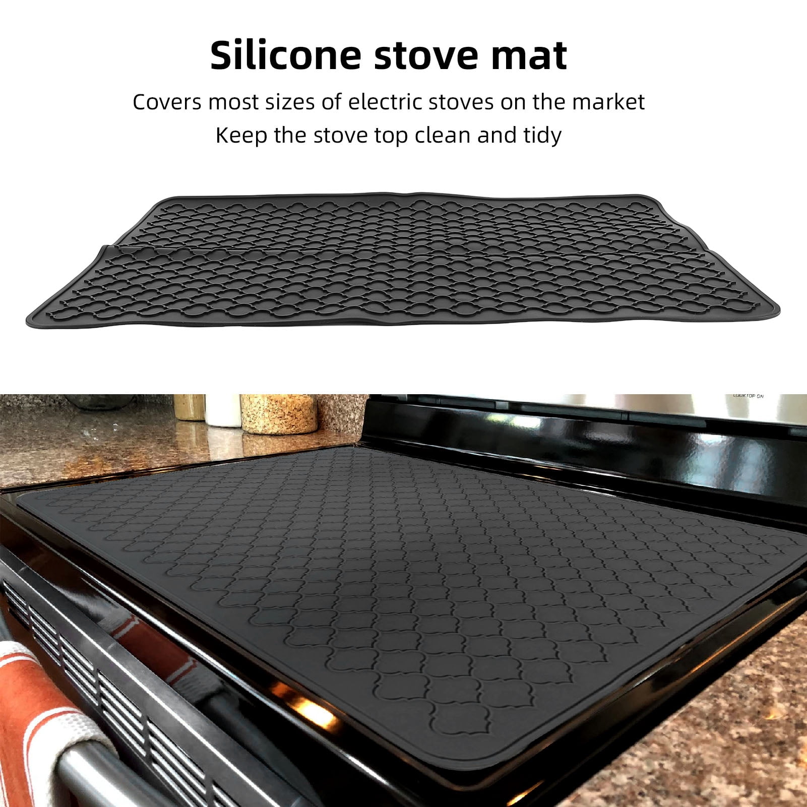 Yajisi Silicone Electric Stove Top Cover Mat 27.8 x 19.9 inches Multifunctional Dish Drying Mat Cooktop Protector, Black
