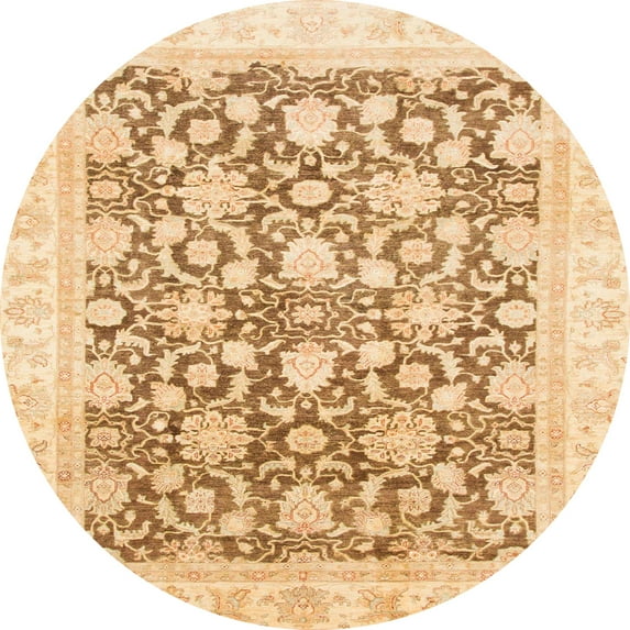 Ahgly Company Machine Washable Indoor Round Abstract Brown Gold Area Rugs, 7' Round