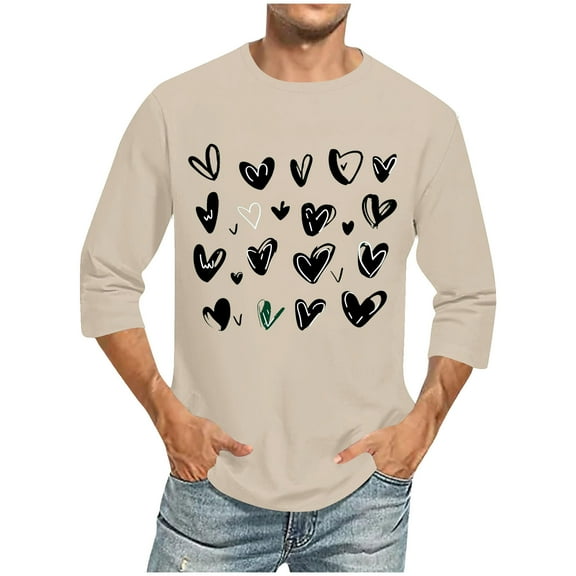 TrendVibe365 Valentines Womens Tops 3/4 Sleeve Tops for Men 2025 Plus Size Round Neck Polyester Casual Love Heart Printed Lover Gift Blouse Tops for Valentines Gifts Pink 3XL