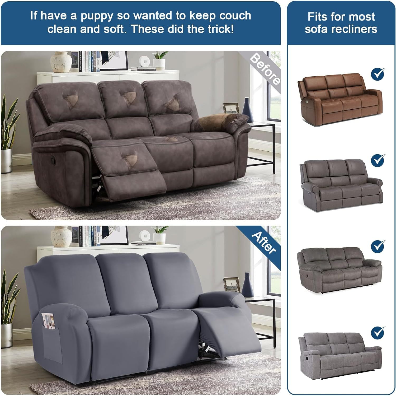 XmhyTop-A Couch Cover Jacquard Stretch Sofa Covers Reclining Chair Cover for Living Room Sofa Easy Fit Washable Furniture Sofa Protector 3 seat (Black)