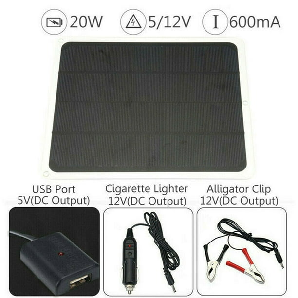 Amerteer 12V 20W Portable Solar Panel Trickle Battery Charger