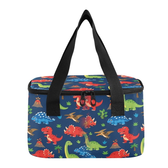 6L Insulated Lunch Bag Square Handheld Cooler Tote Cute Dinosaur Volcano Pattern Reusable Thermal Bag with Polyester & Aluminum Lining for Work Picnic Travel