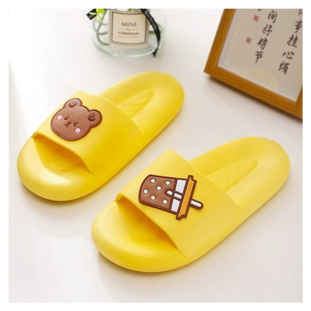 

Beach Sandals Non-slip Shower Bathroom Slippers Soft Summer Slide Sandals Yellow 40-41 Milk Tea Bear
