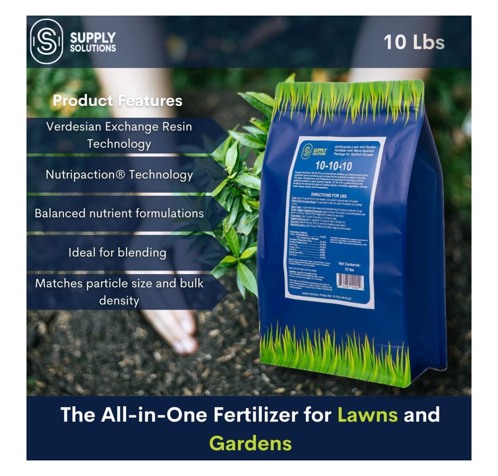 10-10-10 Complete Lawn & Garden Granular Fertilizer with Micronutrients – Balanced NPK Plant Food for Soil Health, & Roots – Safe for Vegetables, Fruits, Lawns (10 Pound)