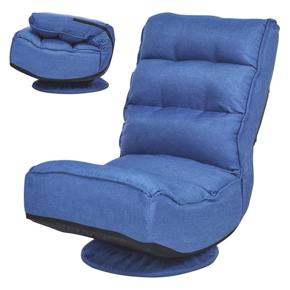 Folding Floor Chair, Adjustable 5-Position Video Gaming Chair with 360 Degree Swivel, Detachable Cover, Padded Backrest, Multipurpose Living Room Floor Lounger for TV, Reading, Playing (Navy)