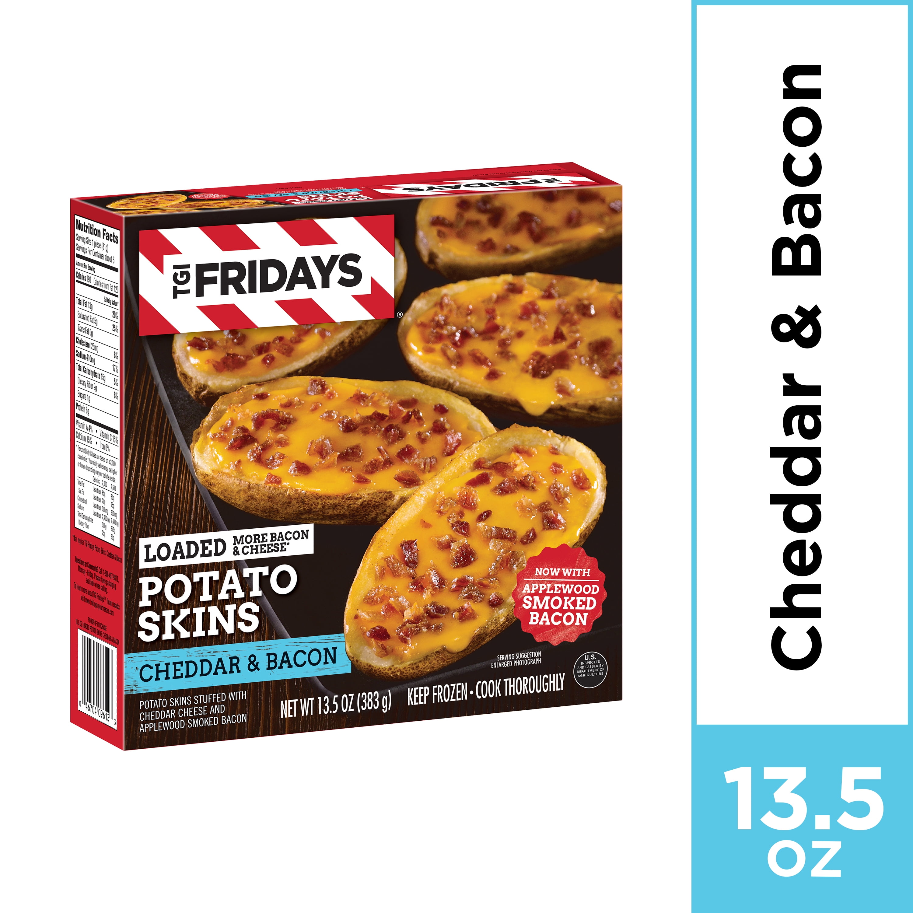 TGI Fridays Cheddar & Bacon Loaded Potato Skins, Frozen Appetizer, 13.5