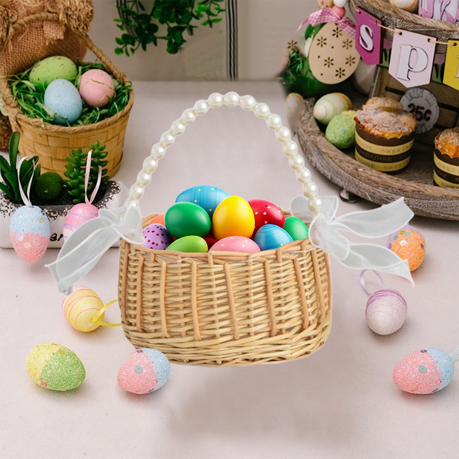 Stijggn Easter Baskets for Gi-rls Easter Decorations Easter Custom Stuffer Basket,Gift Buckets for Carrying Candy Cute Stuffed Easter Festival Gifts