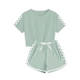 thumbnail image 2 of YOUYEDIAN Girls Summer Crop Tops and Shorts Set 2pcs Sports Outfits Clothing Set (Dark Green, 13-14 Years), 2 of 3