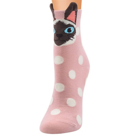 

KUNPENG Casual Work Socks Cartoon Cat Printing Cotton Blend Medium Sports Socks Pink