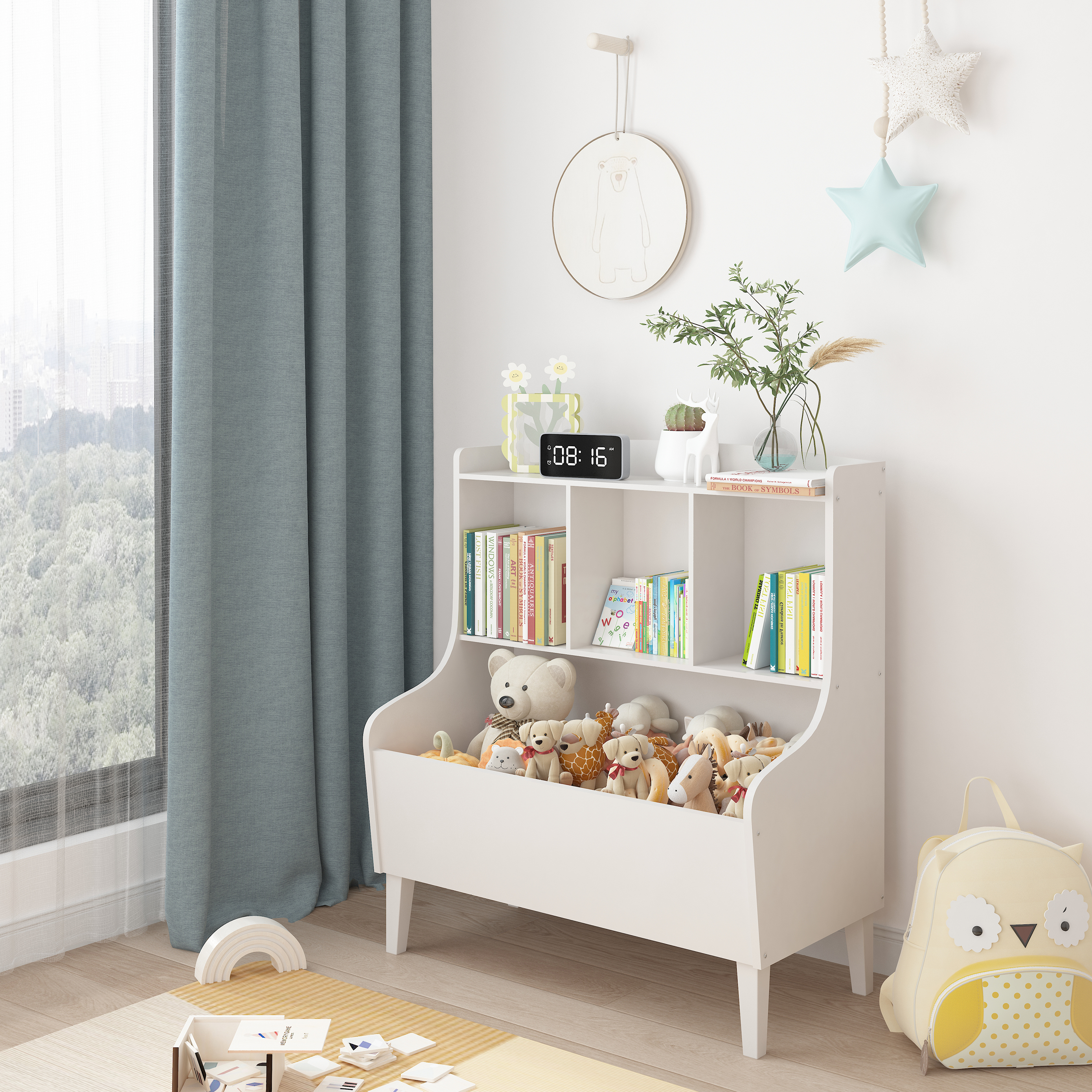 BALANBO Kids Bookshelf,  Toy Storage Organizer Market Bin Cubby, Toy Chest for 3-12 Years Old, White