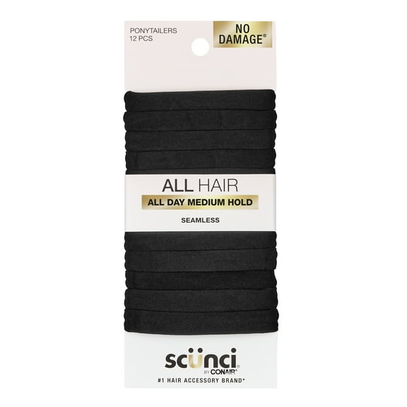 Scunci No Damage Hosiery Ponytail Hair Ties Black 12 Count