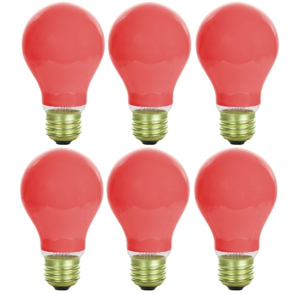 Diodesy- Pack of 6 60A/R/6PK 60 Watts A19 Incandescent Light Bulb, Ceramic Red Light Bulb, Dimmable, E26 for Holiday Decoration/Living Room/Party Light Bulb, 120V, 1250 Lifespan Hour, Flicker Free