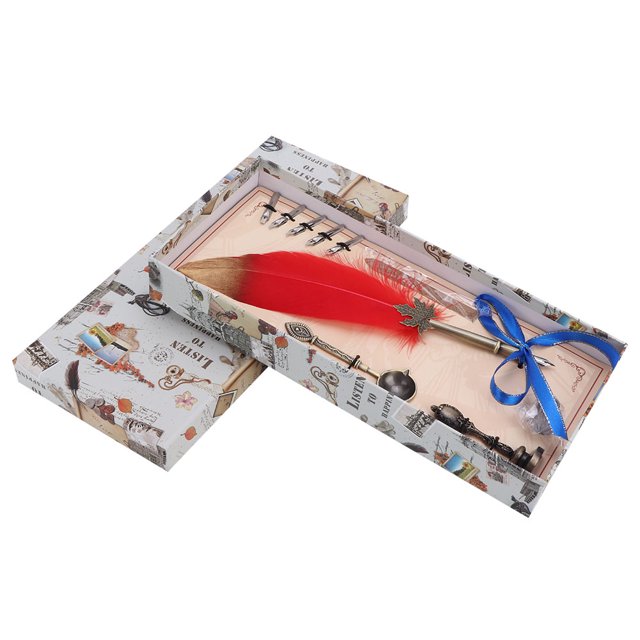 Pluma estilográfica de estilo europeo Vintage, pluma de caligrafía, pluma de inmersión, regalo de decoración del hogar (rojo)