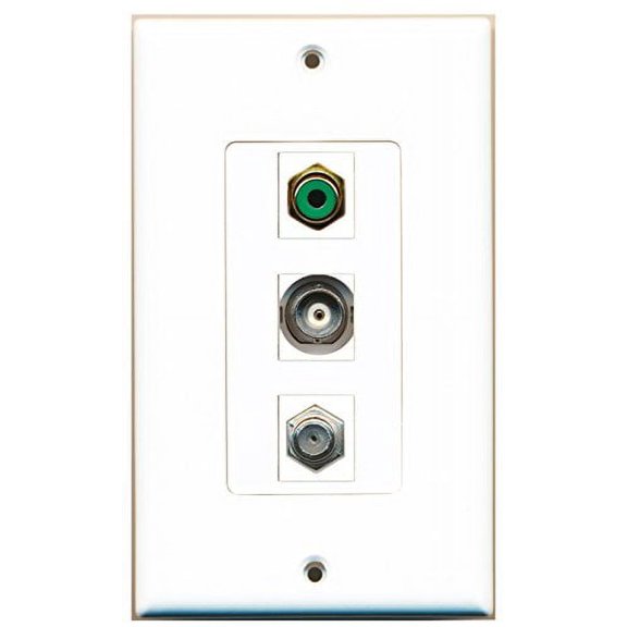 RiteAV - 1 Port RCA Green and 1 Port Coax Cable TV- F-Type and 1 Port BNC Decorative Wall Plate Decorative