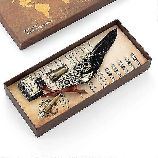 Quill Pen Sealing Wax Stamp Set Retro European Style Stainless Steel Nib Quill Pen and Ink Set
