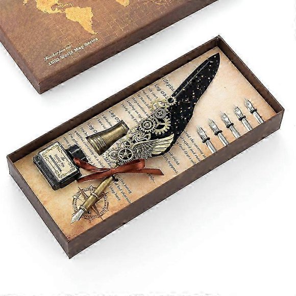 Quill Pen Sealing Wax Stamp Set Retro European Style Stainless Steel Nib Quill Pen and Ink Set