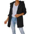 thumbnail image 2 of IROINNID Women's Comfy Mid-Length Hoodie Coat Solid Color Zip Up Long Sleeve Outwear, Black, 2 of 9