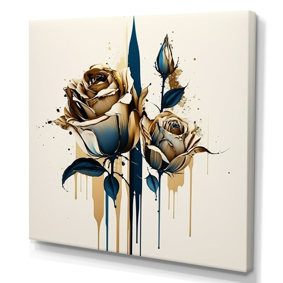Designart Roses Flow Flower On Golden Beige Paint VIII Canvas Wall Art