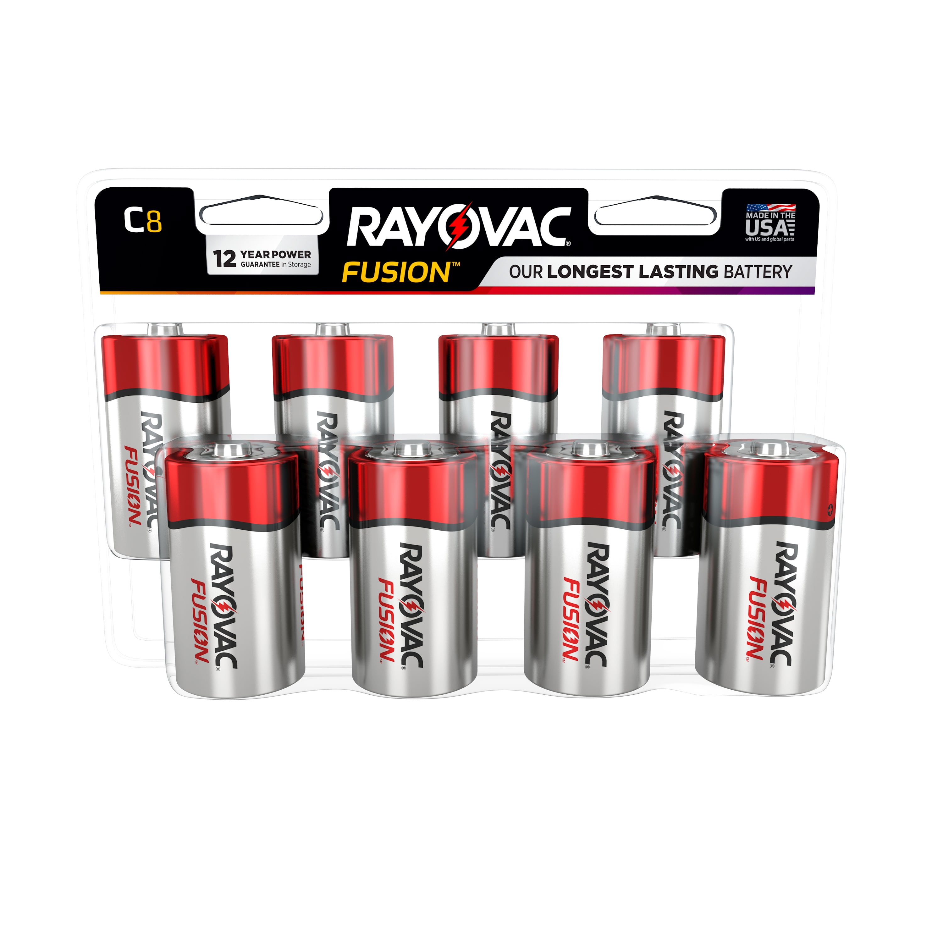 Rayovac FUSION Premium Alkaline, C Batteries, 8 Count