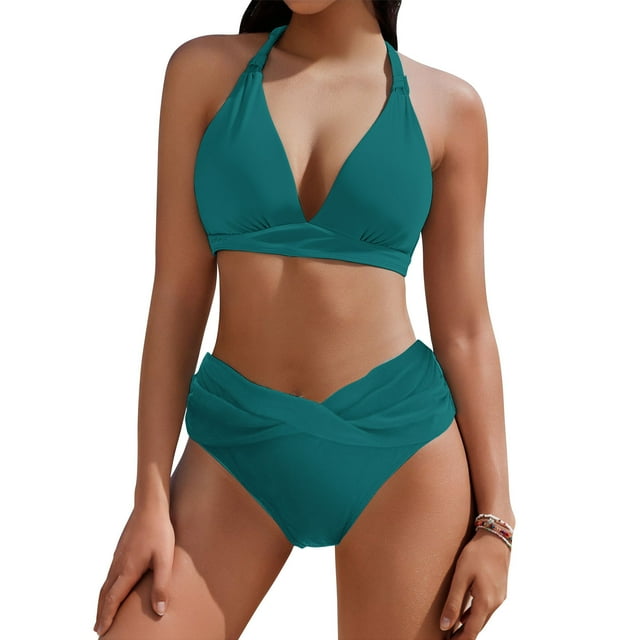 Dvprdro Bikini pour Femmes Maillot de Bain Classique Col en V Maillots de Bain 2 Pcs pour Femmes