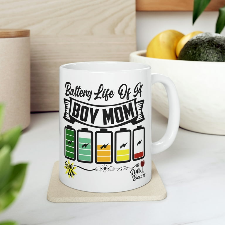 Battery Life of a Boy Mom Ceramic Coffee Mug 11 fl oz, Mother's Day,  Dynamic Apparel 