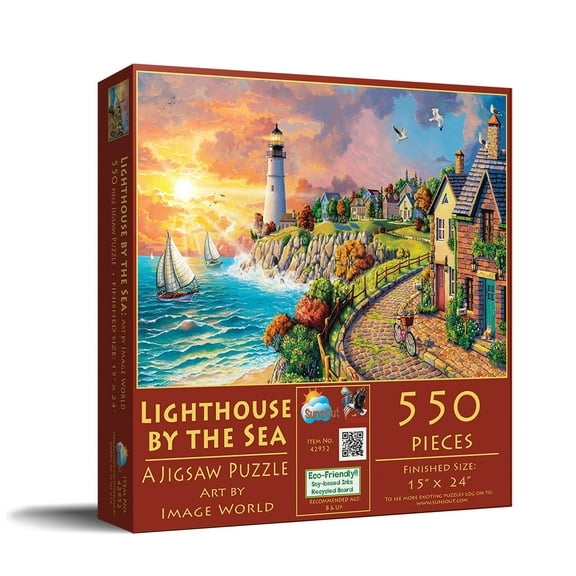 SUNSOUT INC - Lighthouse by the Sea - 550 pc Jigsaw Puzzle by Artist: Image World - Finished Size 15" x 24" - MPN# 42952
