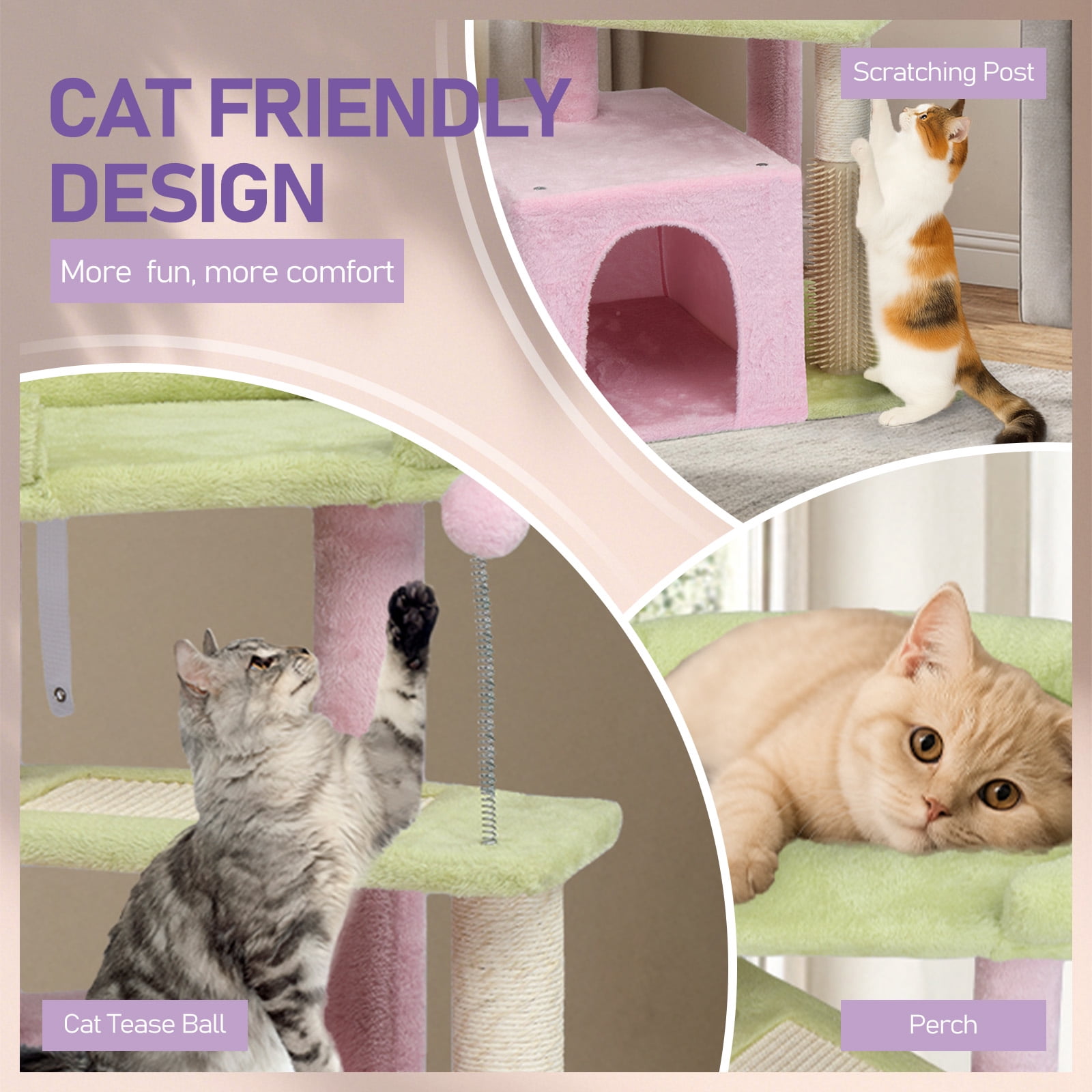 ZephyPaws 29in Cute Cat Tree Kitten Tower for Indoor Cat,Sisal Scratching Posts with Condo,Jump Platform Cat Furniture Play House Pink