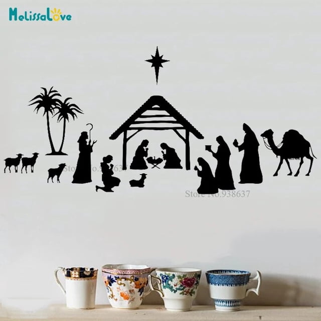 Calcomanía de escena de Natividad De Feliz Navidad, pegatinas de pared de vinilo extraíbles para ventana, decoración de Festival, BA134