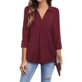 thumbnail image 3 of Txlixc Camisa suelta para mujer, jersey de manga tres cuartos con cuello en V de color sólido informal para adultos Txlixc Moda, 3 of 7