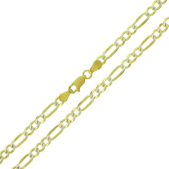 14K Gold Plated Sterling Silver Figaro Pave Chain Necklaces 3MM-10.5MM, Solid 925 Italy, Next Level Jewelry