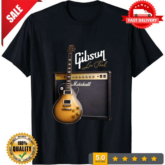 Rare Gibson Les Paul Guitar Unisex Black T-shirt S-5XL, CROWD FAVORIT-TH69477
