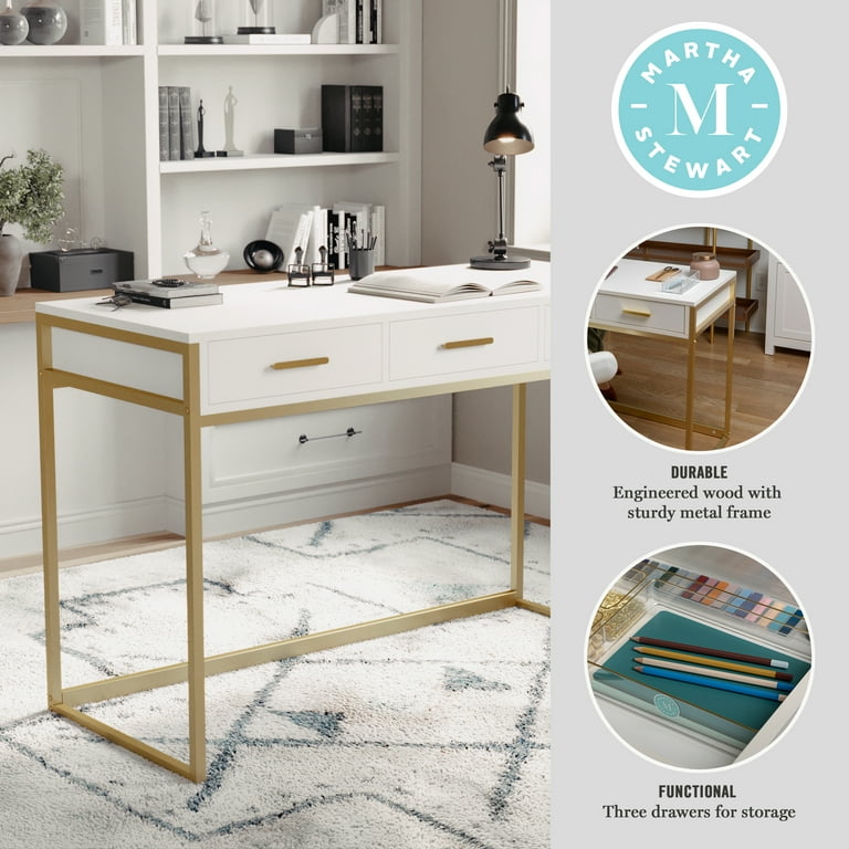 White and cheap brass writing desk