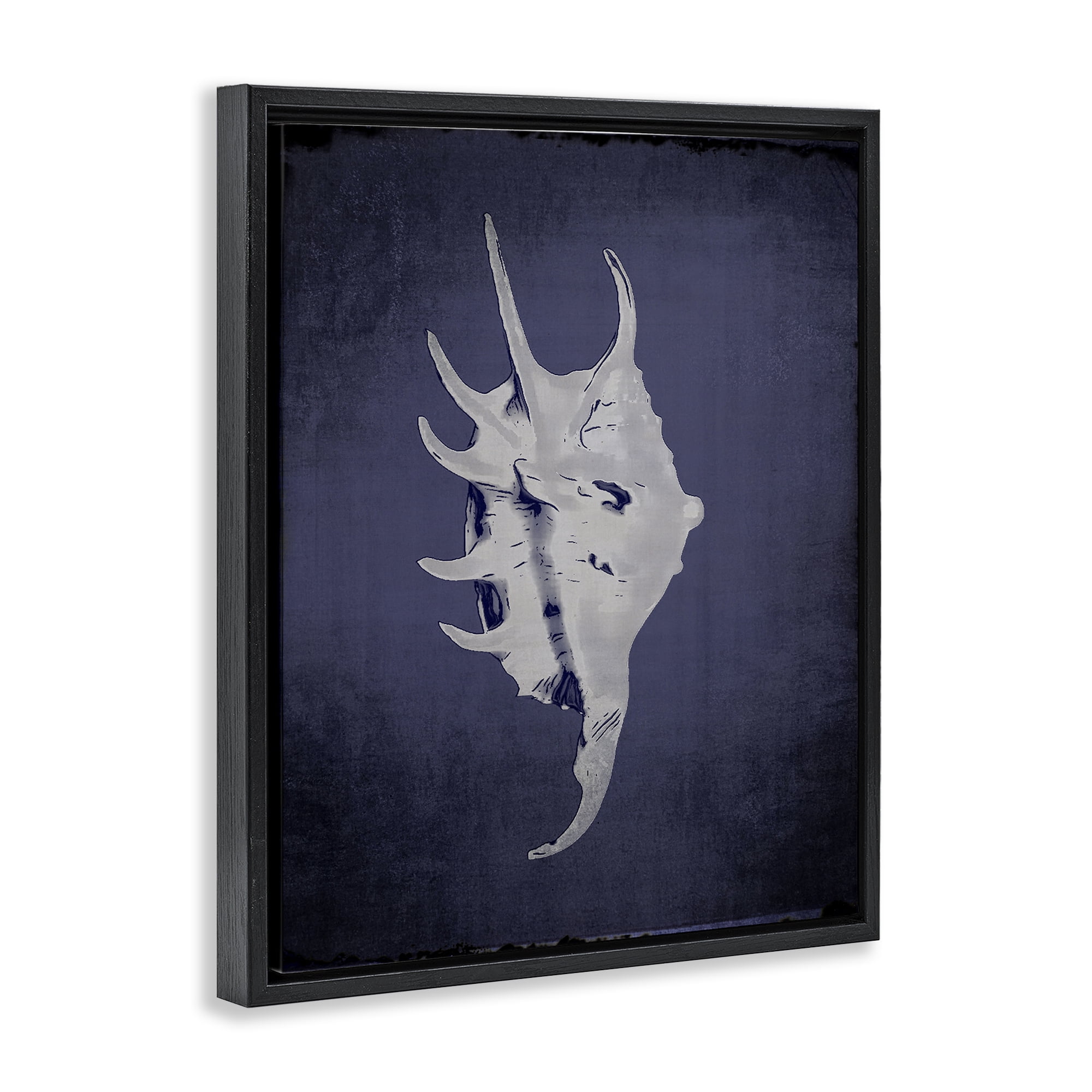 Stupell Industries Spider Conch on Indigo Nautical & Beach Painting Black Floater Framed Canvas Art Print Wall Art, 25 x 31