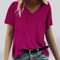 thumbnail image 2 of VERUGU Womens Tops Short Sleeve V-Neck Shirts Summer Solid Loungewear Plain Base Tee Casual Loose Comfy Tunic Blouses for Leggings Hot Pink L, 2 of 4