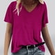 thumbnail image 1 of Fiudx Camisas de Mujer Moda Mujer Casual Cuello En V Blusa Sólida Manga Corta Camiseta Verano Tops, 1 of 4