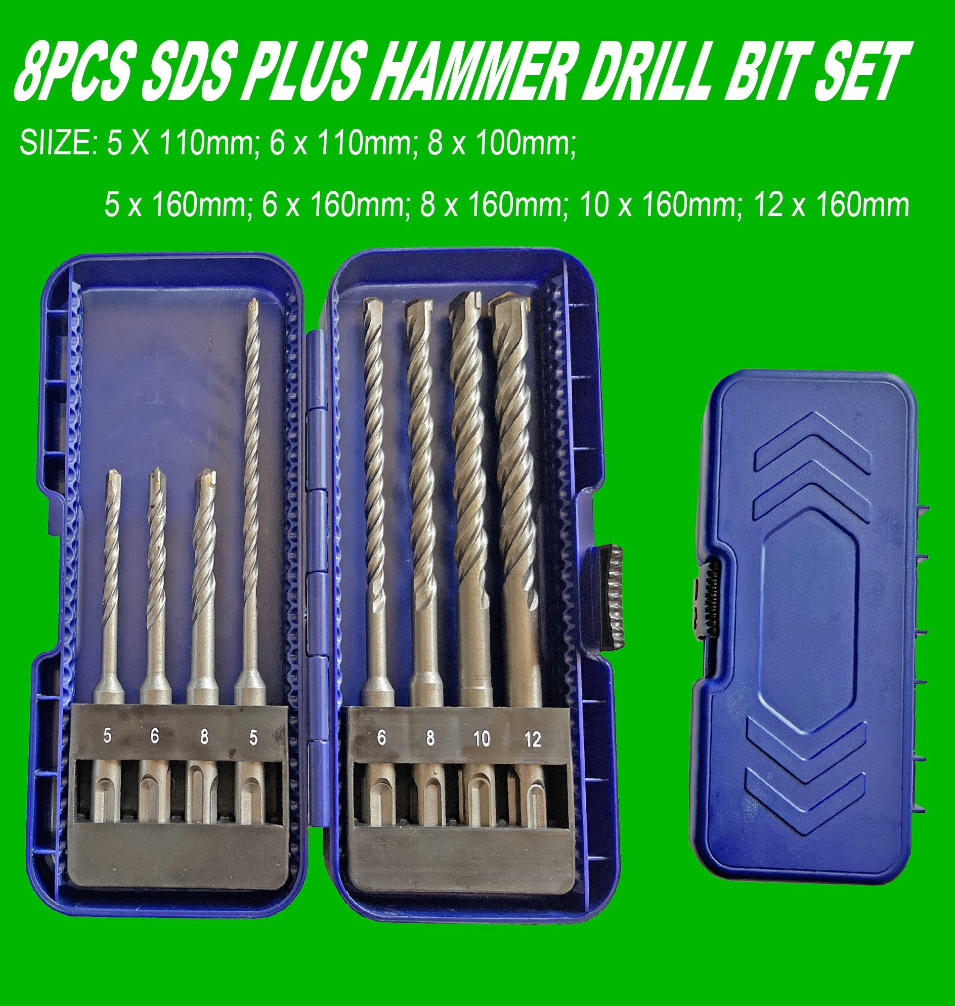 8Pcs SDS Plus Rotary Hammer Drill Bit Set Carbide Tips Drill for Concrete Masonry Bricks Rock Stone