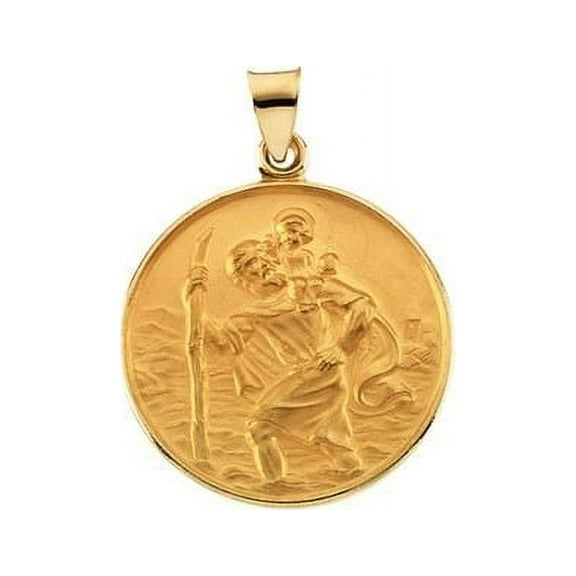 18K Yellow Gold Saint Christopher Religious Medal - 1 Inch X 1 Inch in 18K Yellow Gold