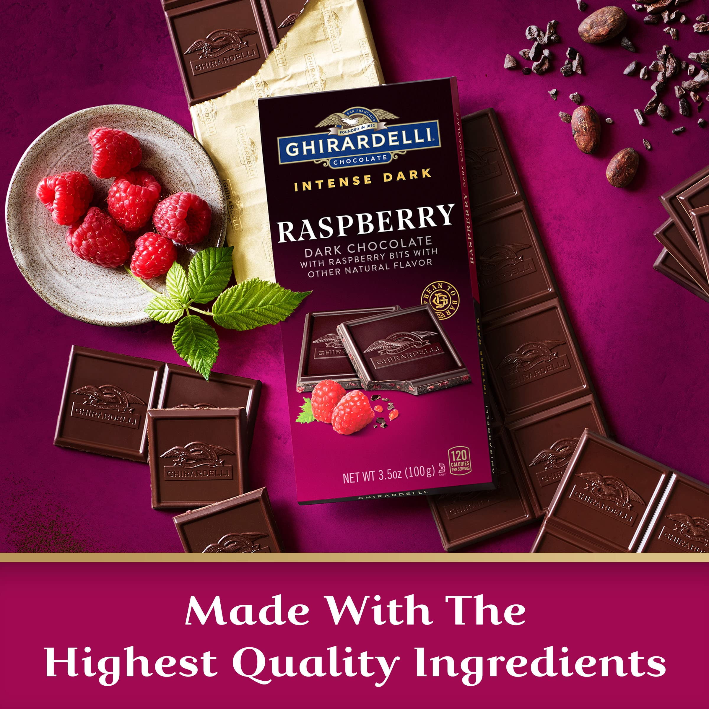 Ghirardelli Intense Dark Chocolate Bar, Raspberry, 3.5 Oz Bar Packaging May Vary - Pack of 3