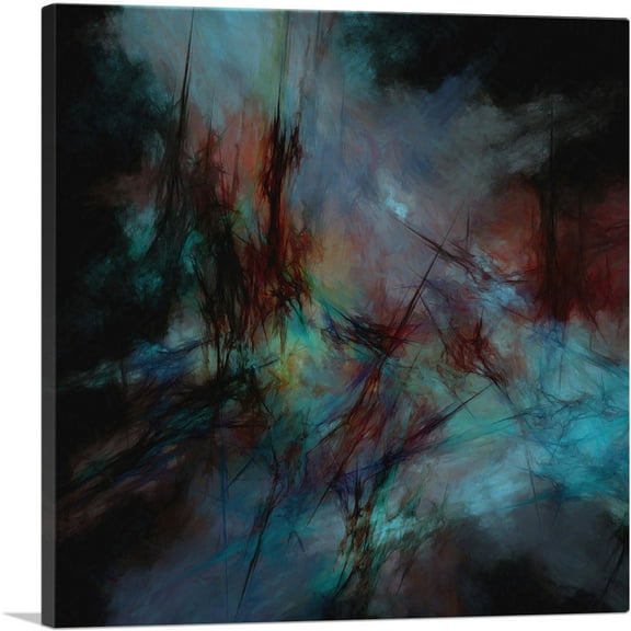 ARTCANVAS Black With Blue Modern Canvas Art Print - Size: 18" x 18" (0.75" Deep)