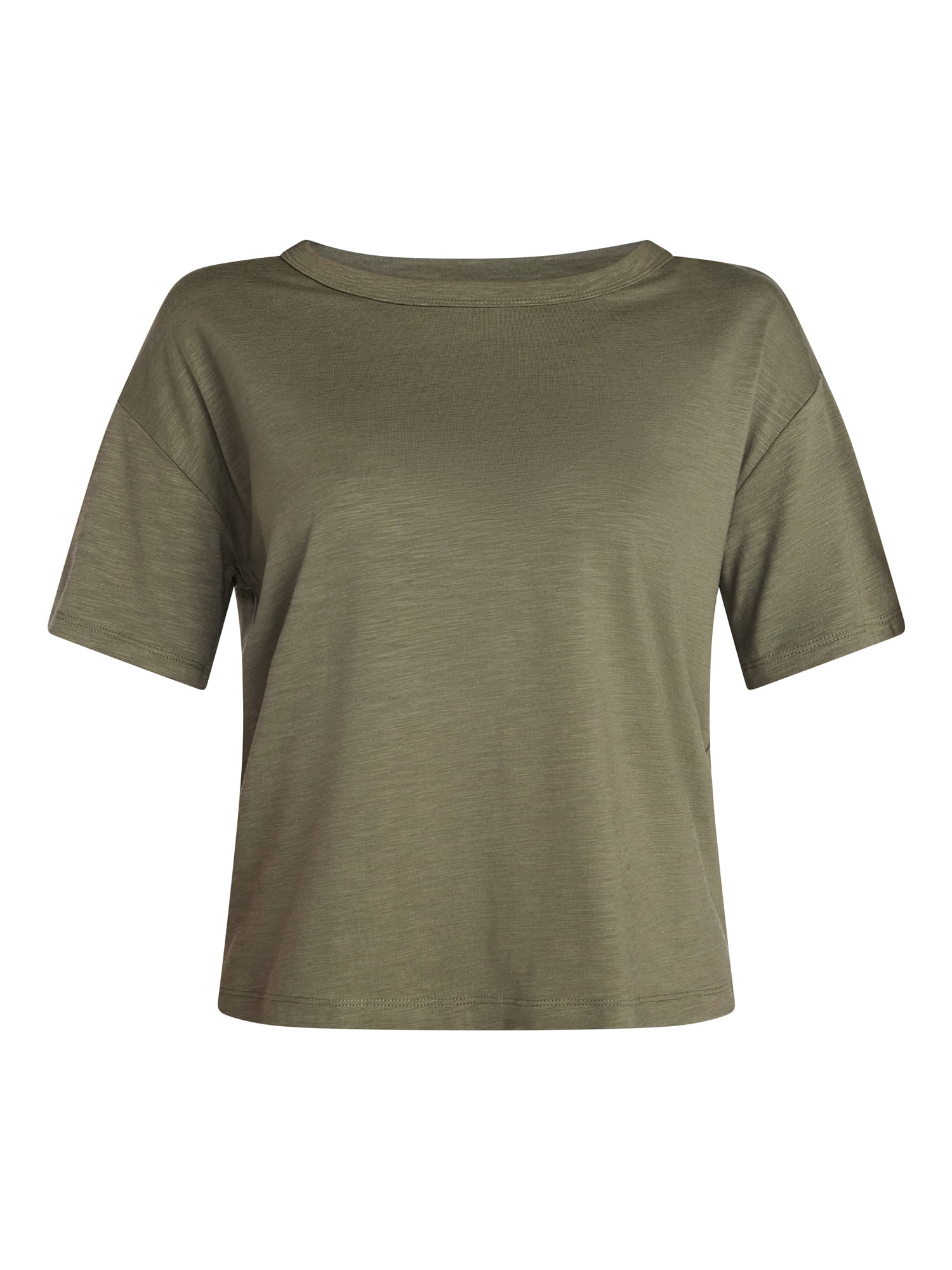 Time and Tru Women's Boxy Slub Tee with Short Sleeves, Sizes XS-XXXL