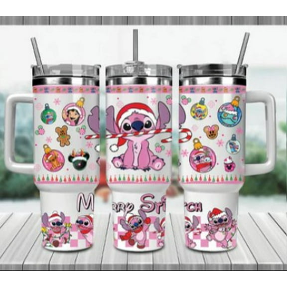 40oz Stainless Steel Tumbler with Stitch Christmas Design