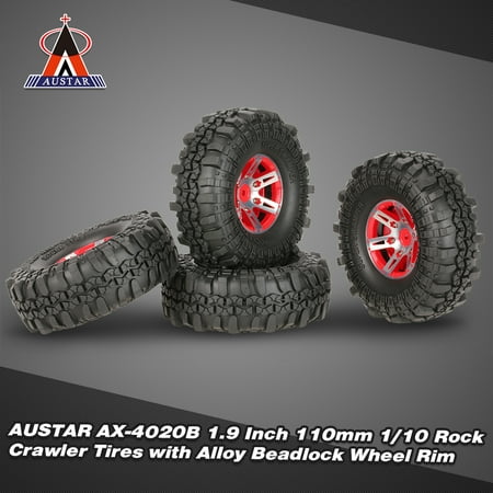 4Pcs AUSTAR AX-4020B 1.9 Inch 110mm 1/10 Rock Crawler Tires with Alloy Beadlock Wheel Rim for D90 SCX10 AXIAL TF2 RC
